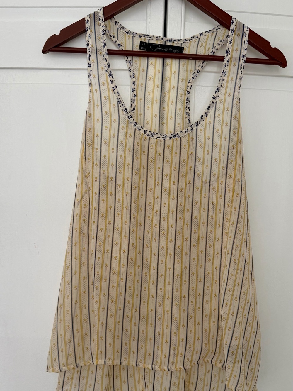 Patterson J Kincaid Lightweight Striped Floral-Trim Tank Top - Yellow & Cream